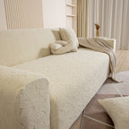 3D Jacquard Leaf Pattern Couch Slipcover, High Stretch Washable Textured Sofa Cover