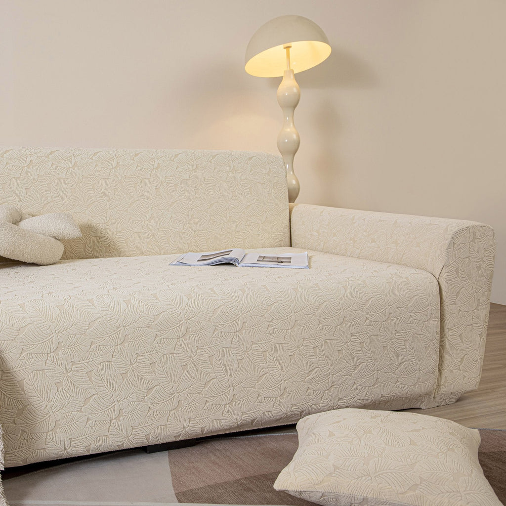 3D Jacquard Leaf Pattern Couch Slipcover, High Stretch Washable Textured Sofa Cover