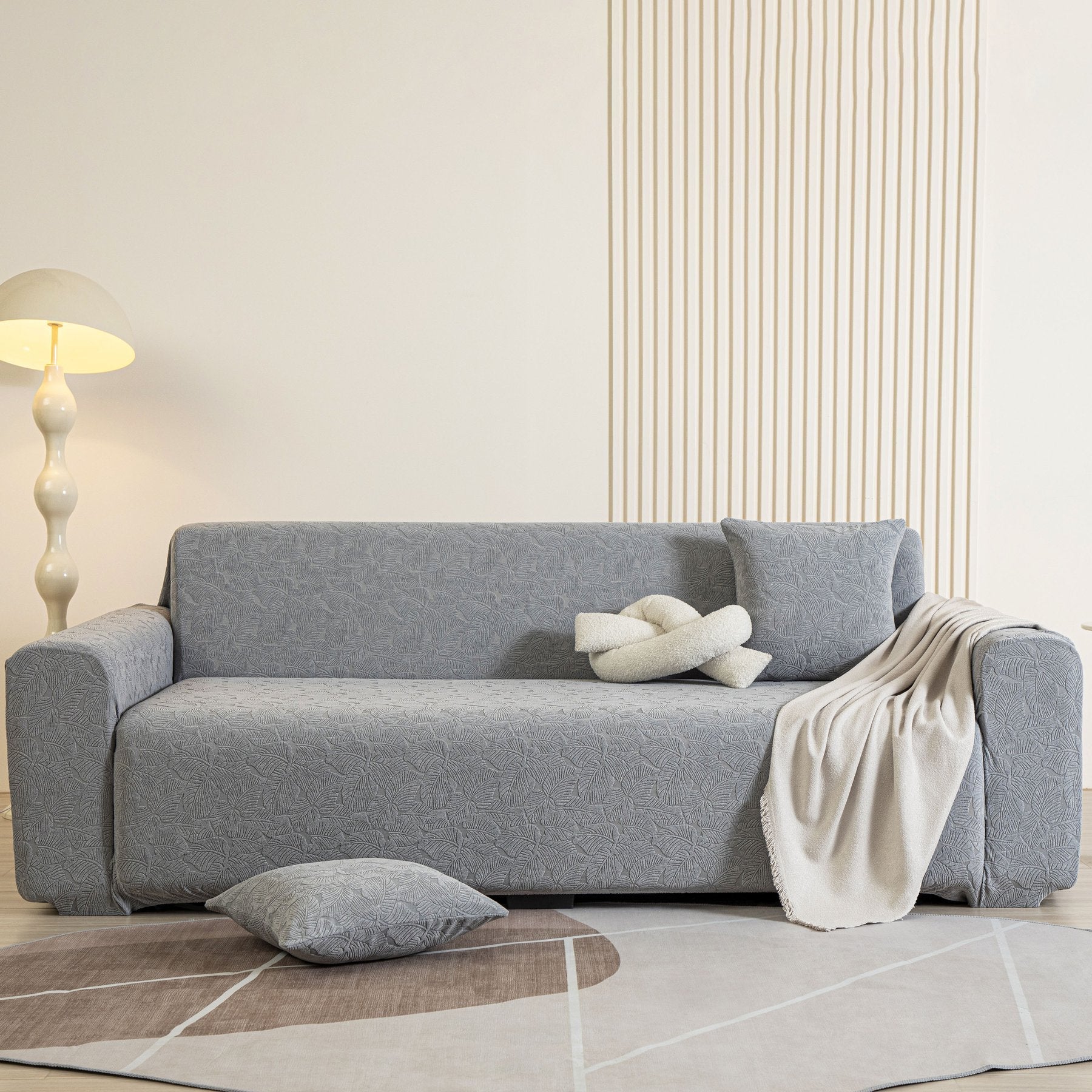 3D Jacquard Leaf Pattern Couch Slipcover, High Stretch Washable Textured Sofa Cover
