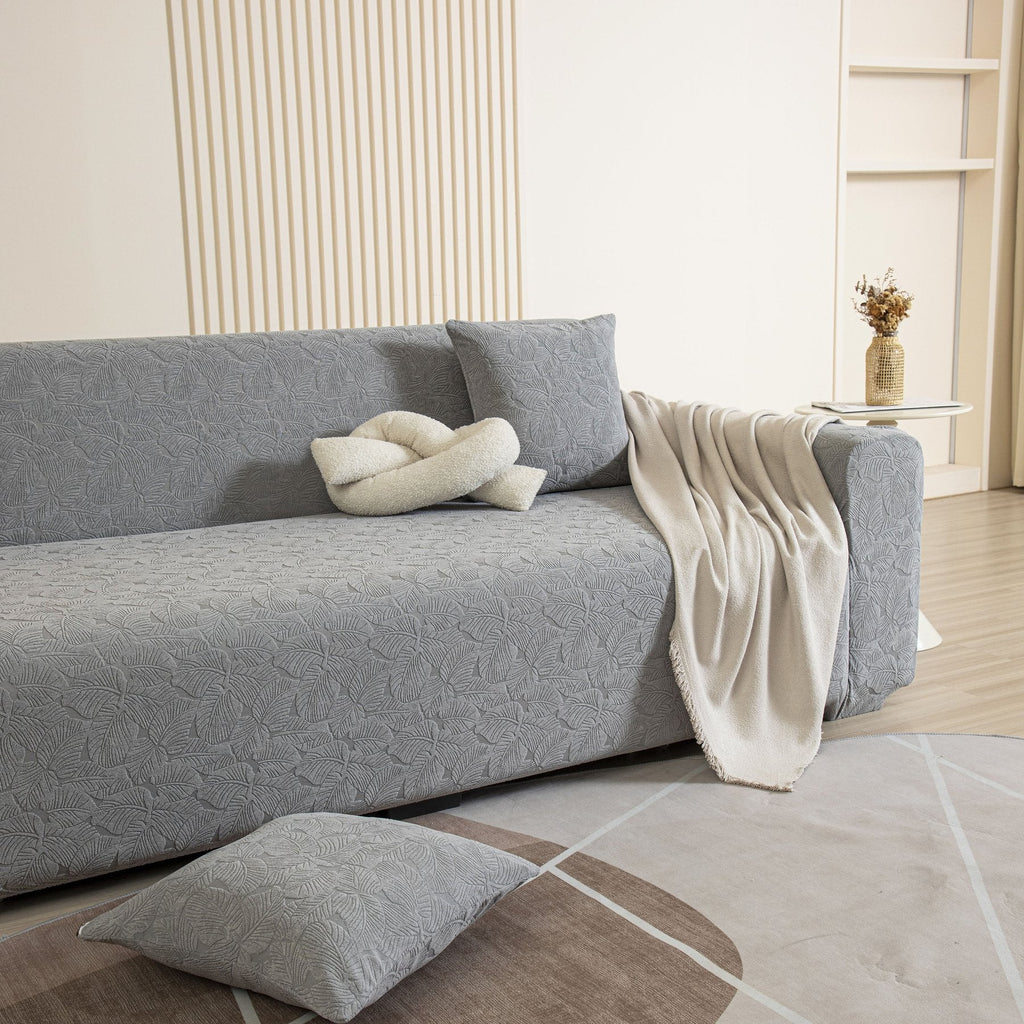 3D Jacquard Leaf Pattern Couch Slipcover, High Stretch Washable Textured Sofa Cover