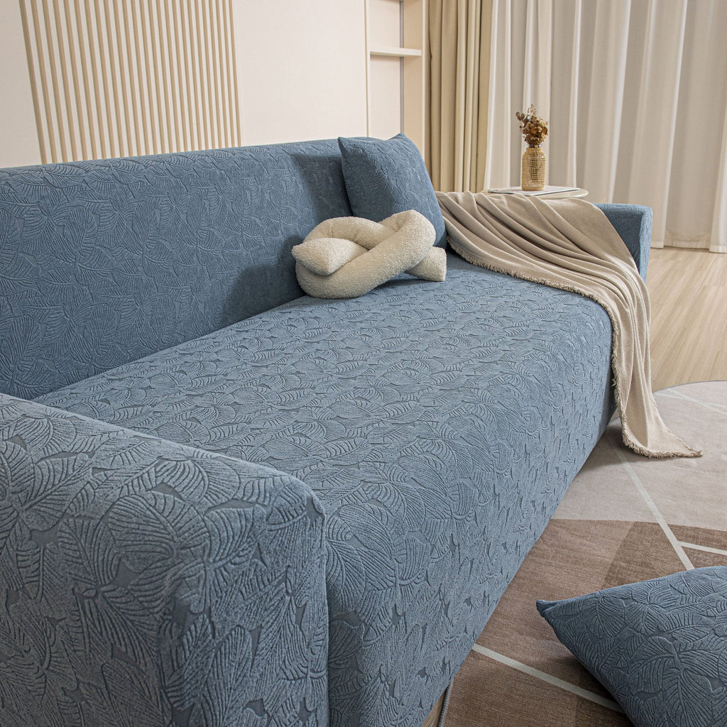 3D Jacquard Leaf Pattern Couch Slipcover, High Stretch Washable Textured Sofa Cover