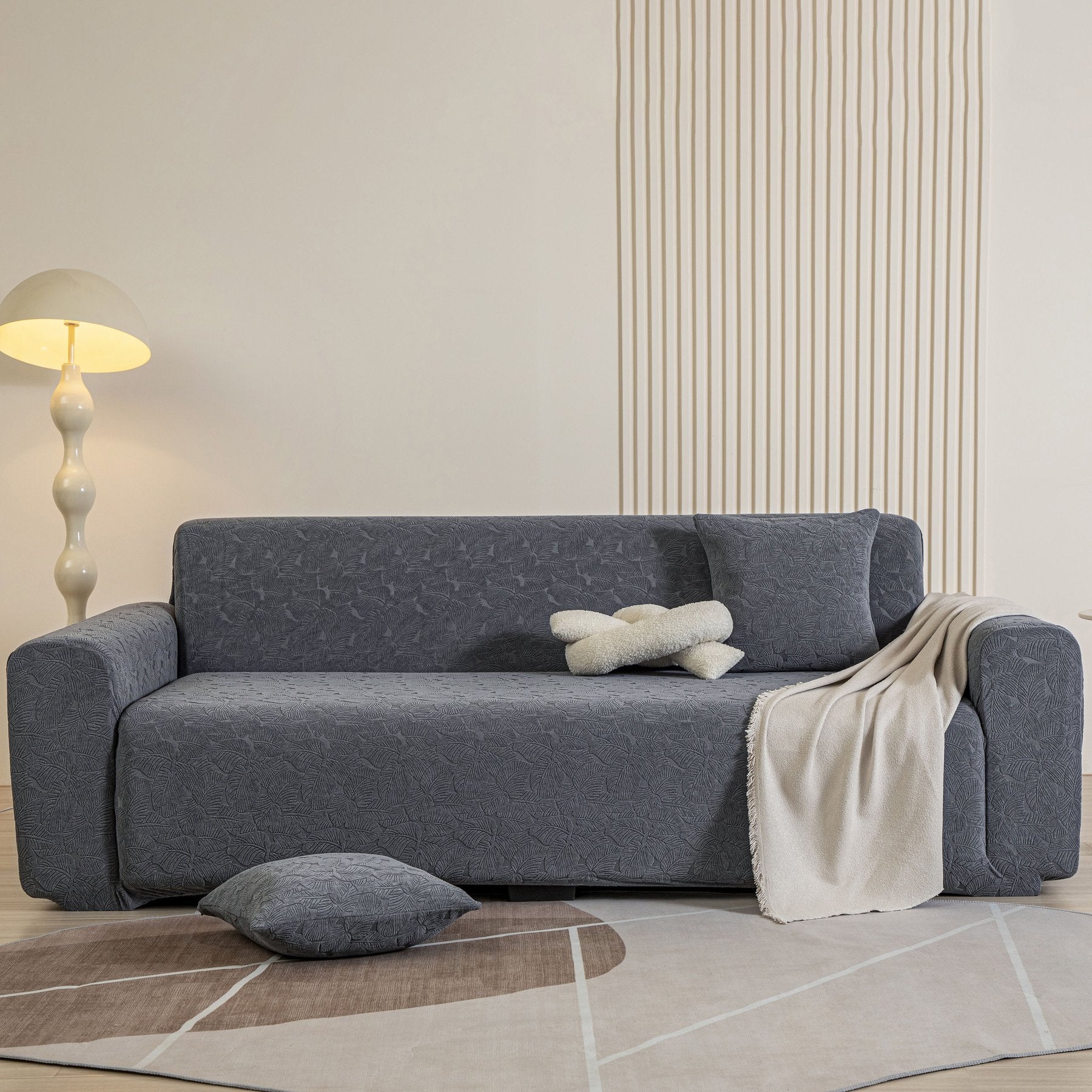 3D Jacquard Leaf Pattern Couch Slipcover, High Stretch Washable Textured Sofa Cover