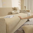 3D Jacquard Leaf Pattern Couch Slipcover, High Stretch Washable Textured Sofa Cover