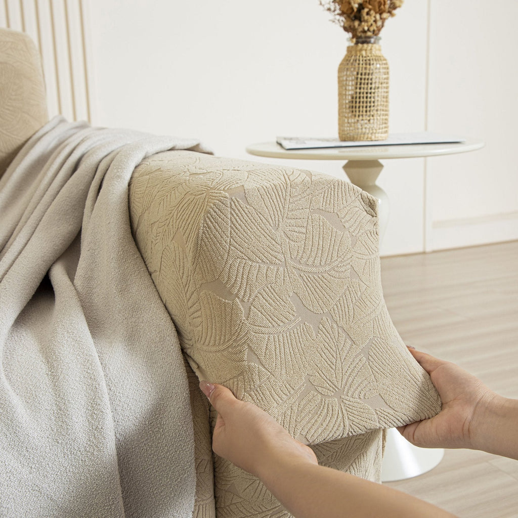 3D Jacquard Leaf Pattern Couch Slipcover, High Stretch Washable Textured Sofa Cover