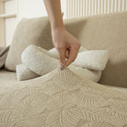 3D Jacquard Leaf Pattern Couch Slipcover, High Stretch Washable Textured Sofa Cover