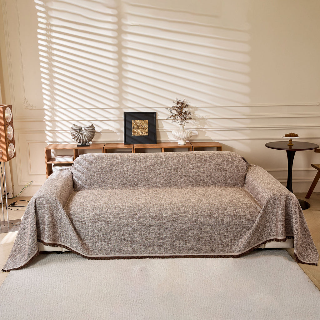 Linen-Look Textured Couch Throw Cover, Breathable Sofa Blanket & Furniture Protector