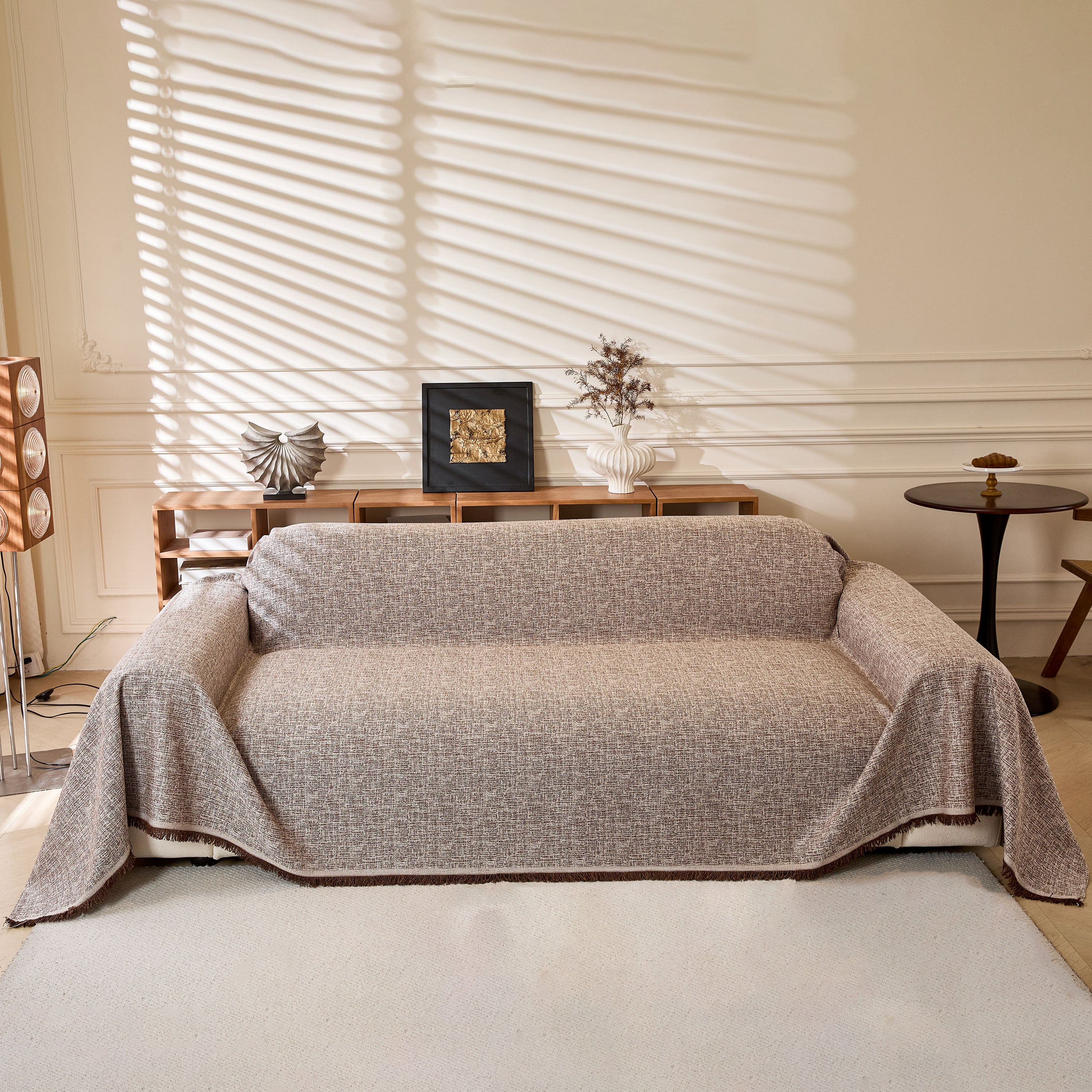 Linen-Look Textured Couch Throw Cover, Breathable Sofa Blanket & Furniture Protector