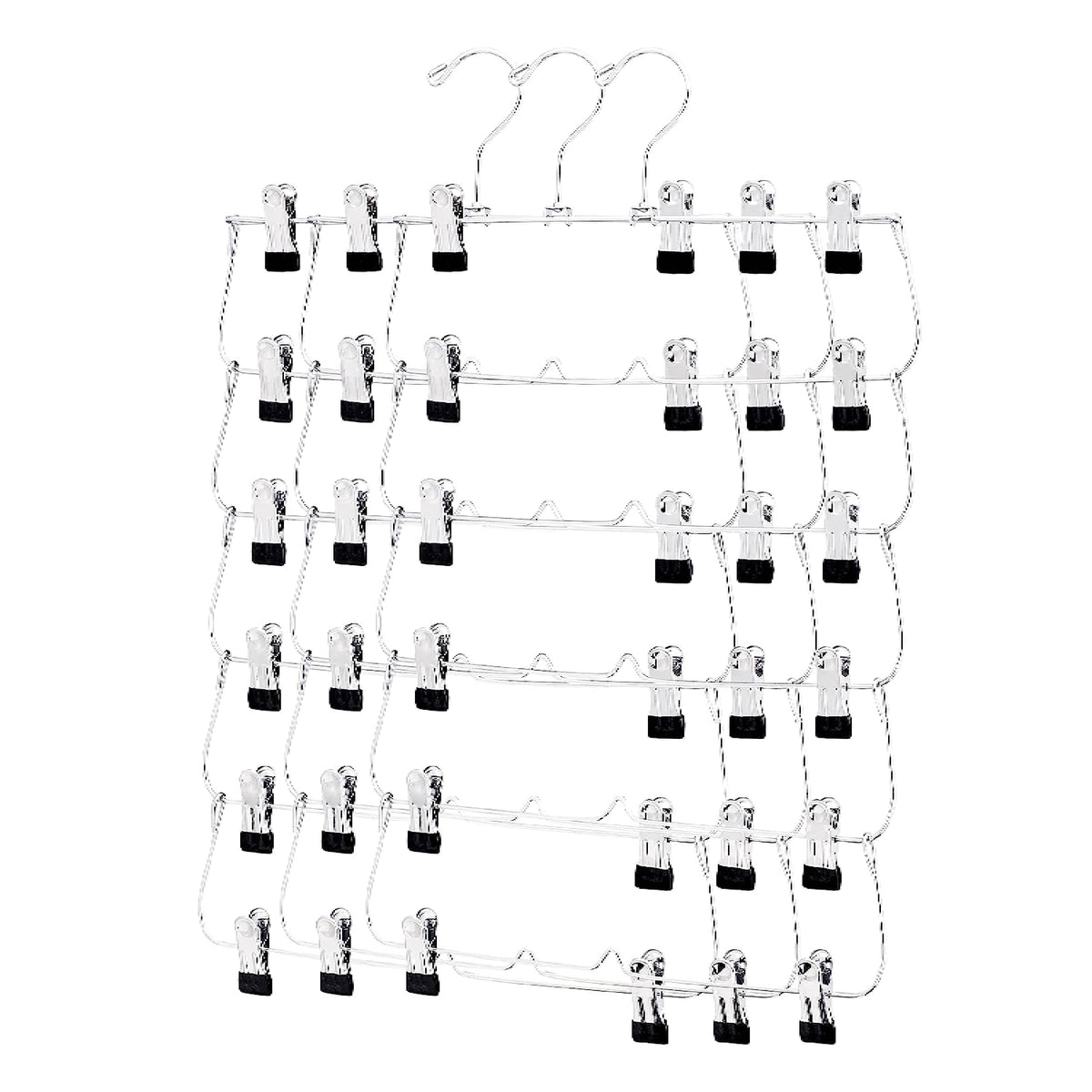 6-Tier Foldable Pants & Skirt Hanger with Adjustable Clips, 6-Pair Chrome Steel