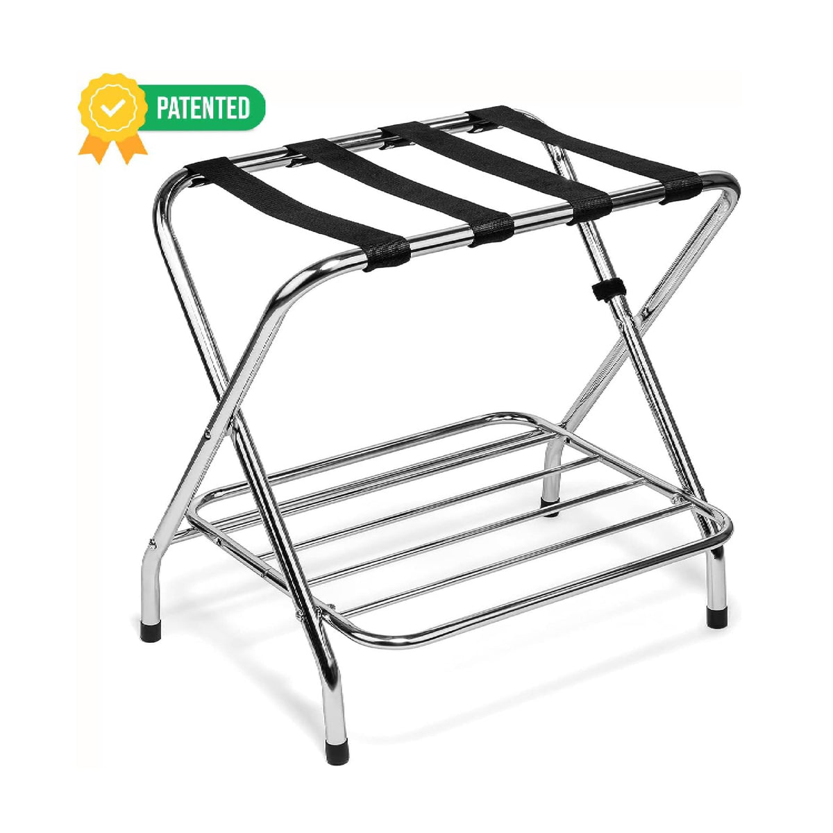 2-Tier Folding X-Shaped Luggage Rack, 50 lb Capacity, Chrome Finish