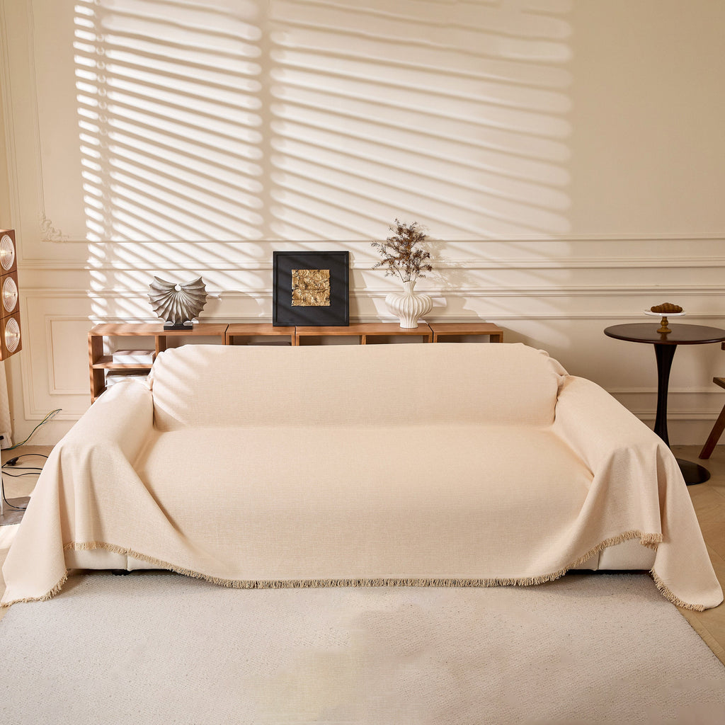 Linen-Look Textured Couch Throw Cover, Breathable Sofa Blanket & Furniture Protector