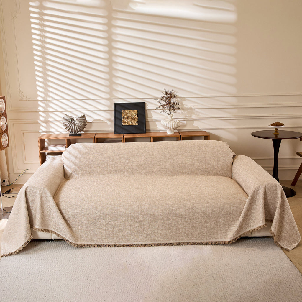 Linen-Look Textured Couch Throw Cover, Breathable Sofa Blanket & Furniture Protector