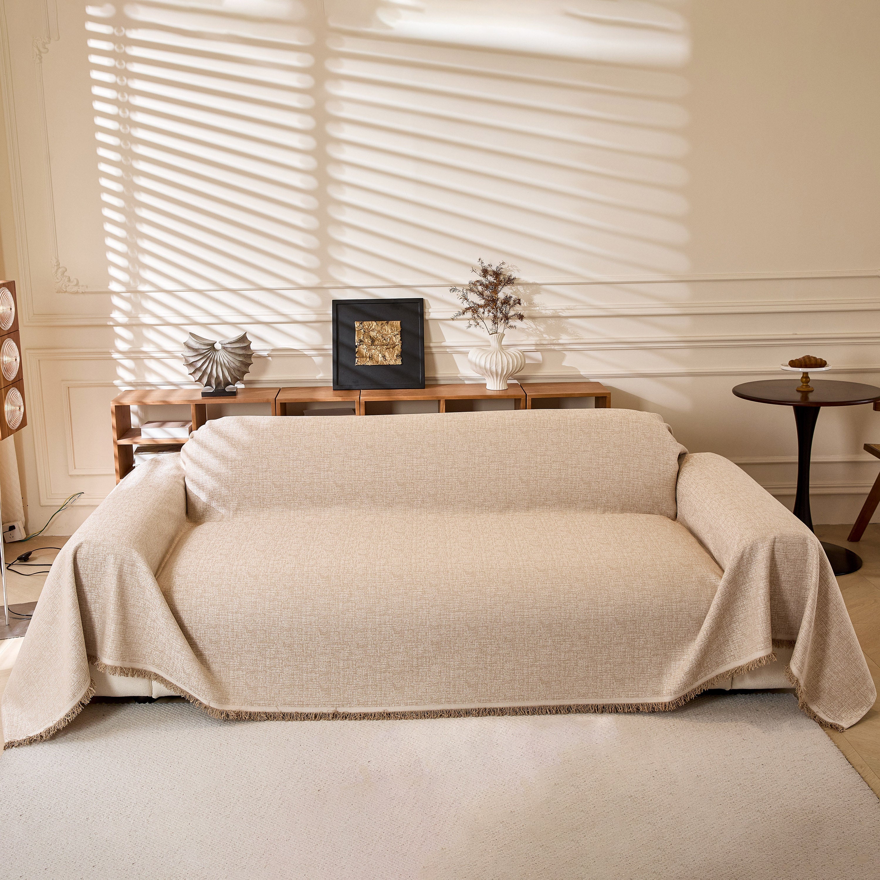 Linen-Look Textured Couch Throw Cover, Breathable Sofa Blanket & Furniture Protector