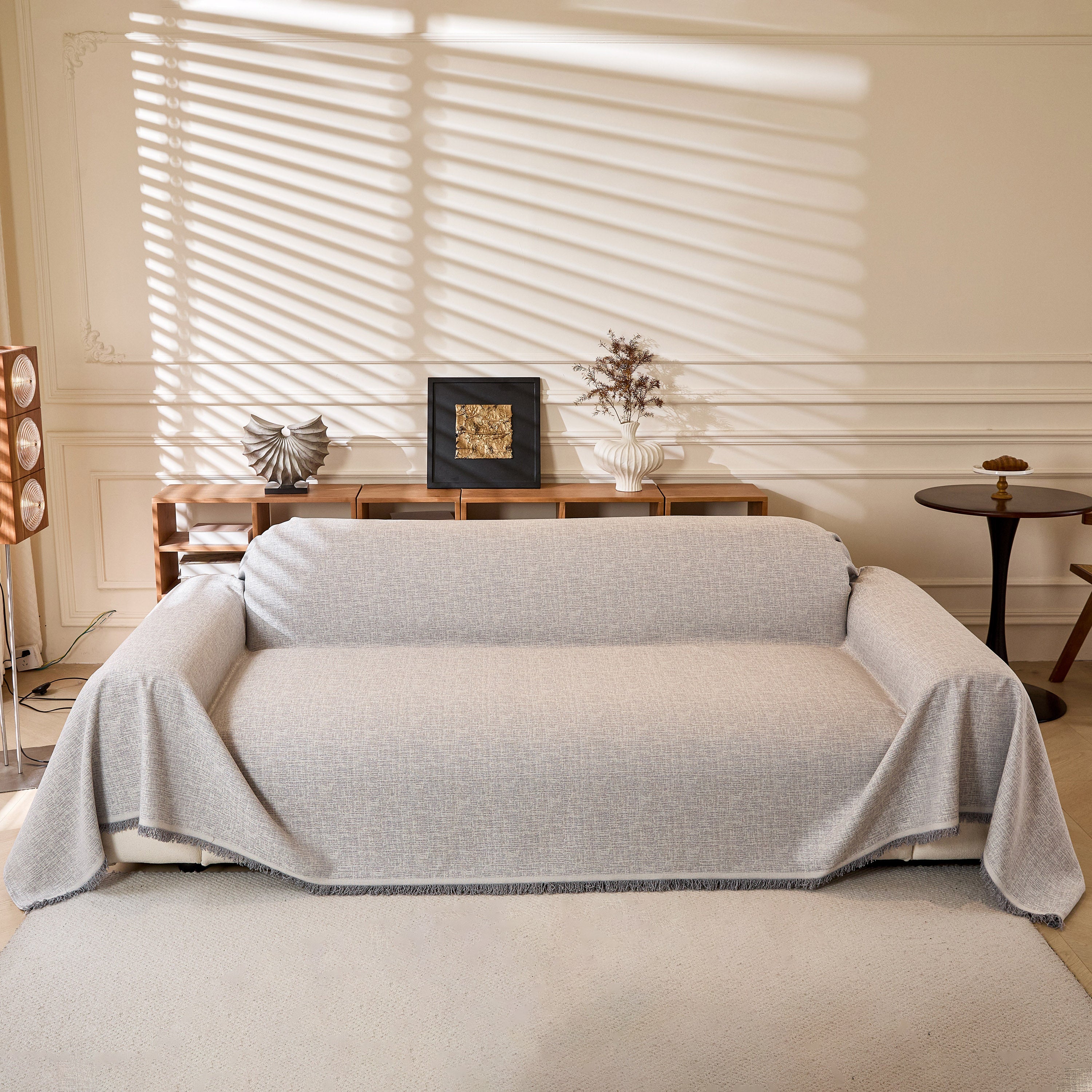 Linen-Look Textured Couch Throw Cover, Breathable Sofa Blanket & Furniture Protector
