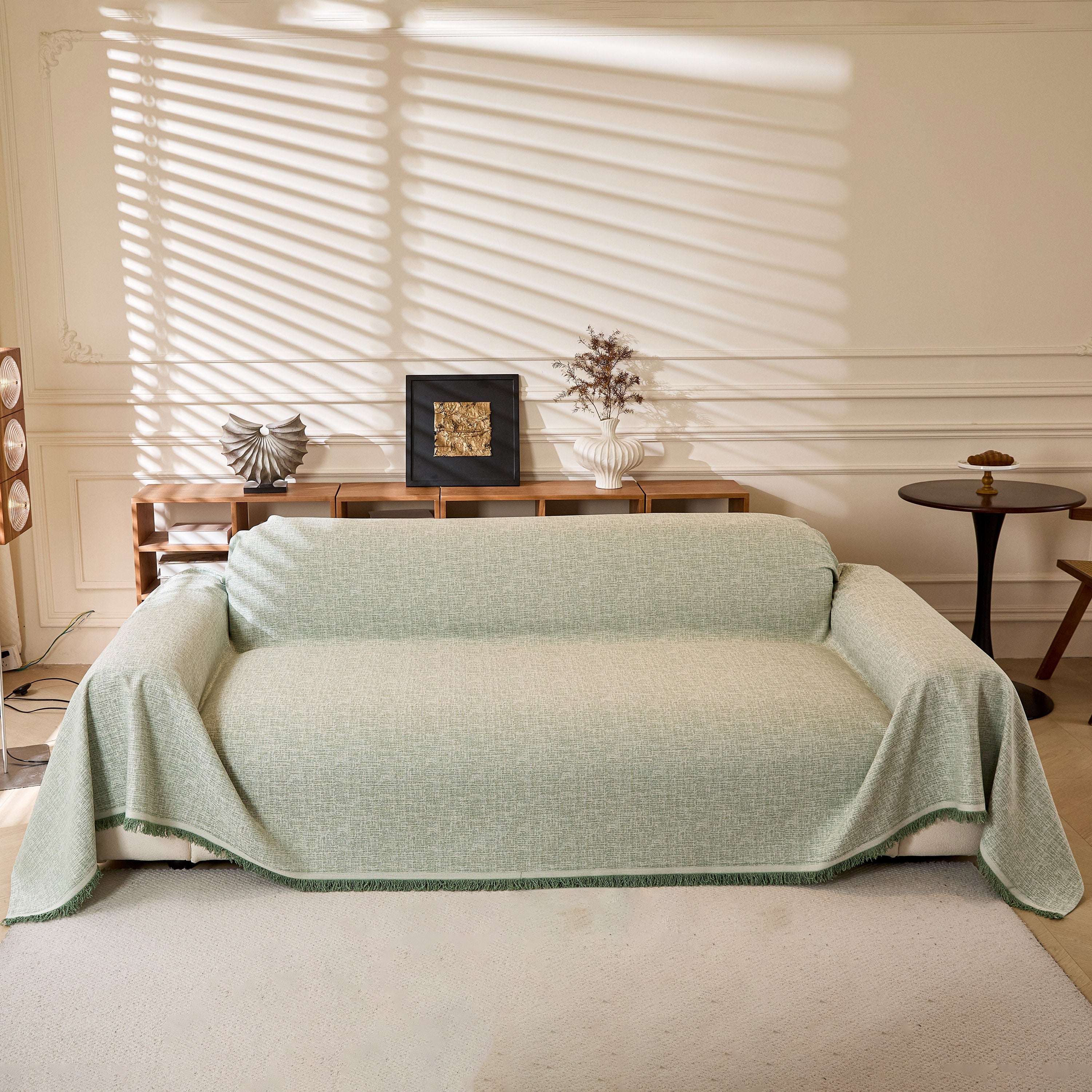 Linen-Look Textured Couch Throw Cover, Breathable Sofa Blanket & Furniture Protector
