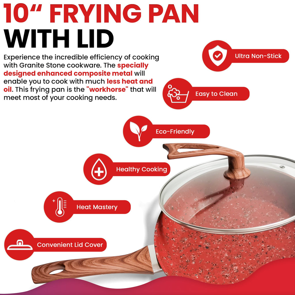 CasaFoyer 10-Inch Frying Pan with Deluxe Copper Granite Stone Non-stick Coating- With Lid