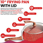 CasaFoyer 10-Inch Frying Pan with Deluxe Copper Granite Stone Non-stick Coating- With Lid