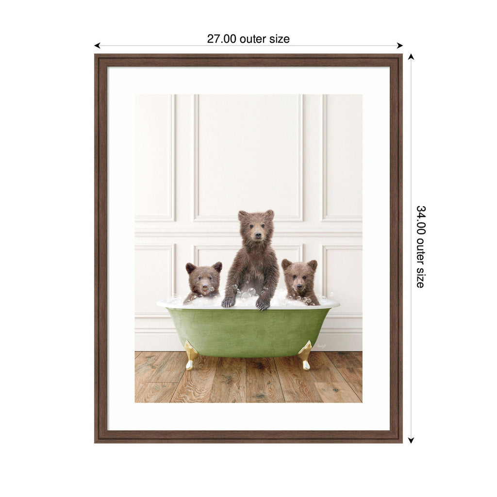 Three Bear Cubs in Transitional Bathtub by Amy Peterson Framed Wall Art Print