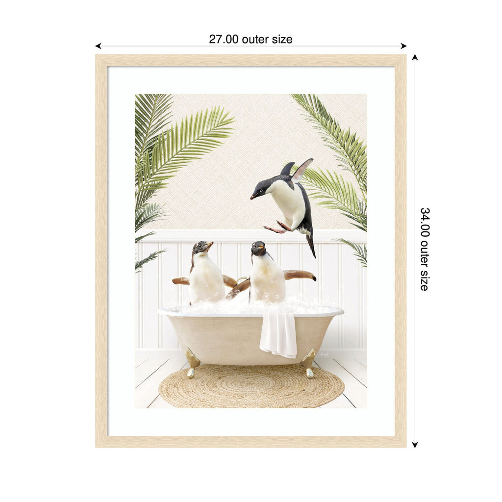 Penguins in Palms Bath by Amy Peterson Framed Wall Art Print