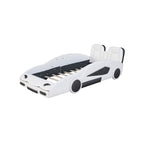 Race Car Shaped Twin Platform Bed With Wheels, Pine Wood Construction