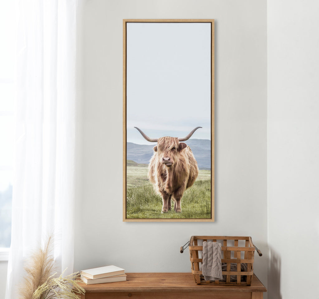 Sylvie Highland Cow Mountain Landscape Framed Canvas by The Creative Bunch Studio