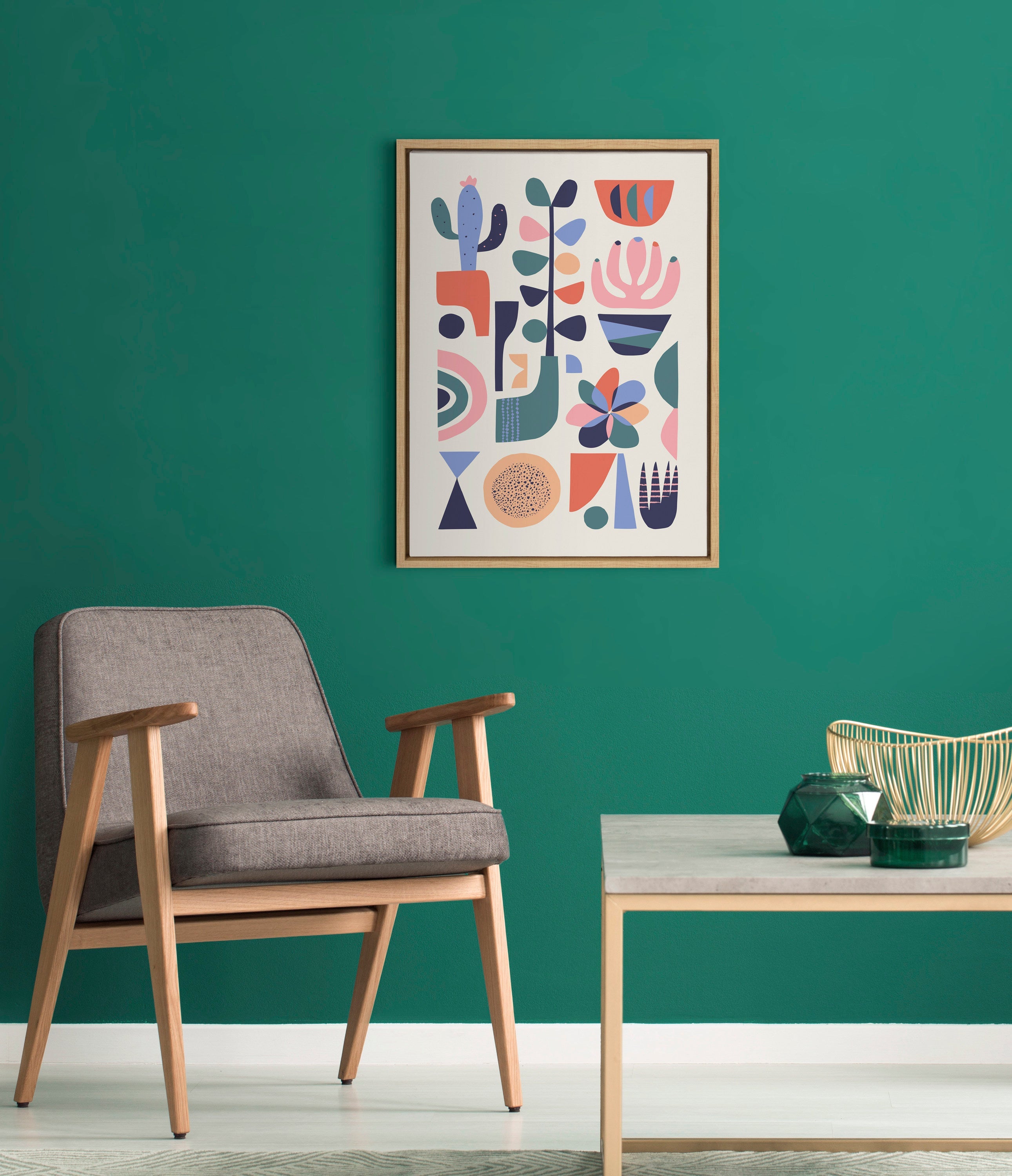 Sylvie Mid Century Succulents Framed Canvas by Rachel Lee of My Dream Wall