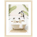 Penguins in Palms Bath by Amy Peterson Framed Wall Art Print