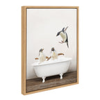 Sylvie Penguins Playing in Rustic Bath Framed Canvas by Amy Peterson Art Studio