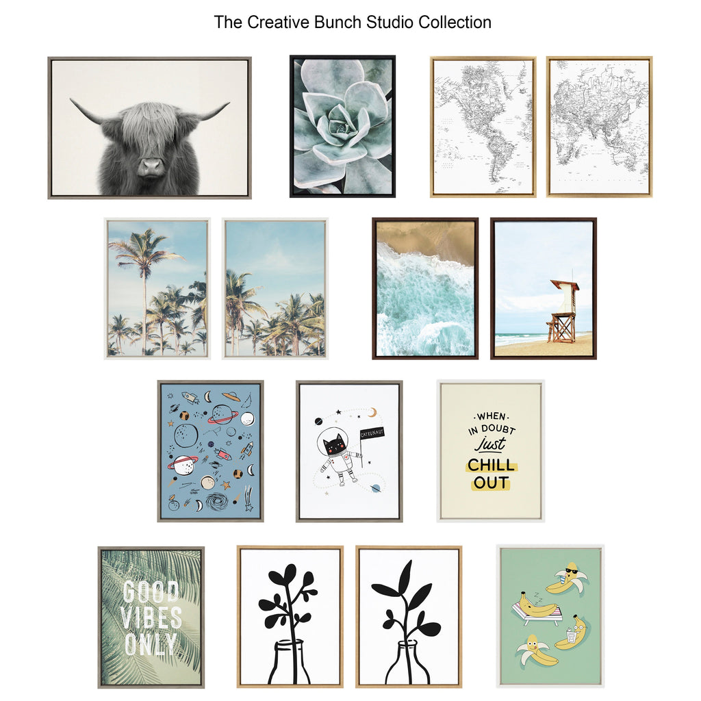 Sylvie Modern Botanical Neutral Abstract 1 Framed Canvas by The Creative Bunch Studio