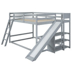 Bunk Bed With Ladder, Slide, And Shelves Pine Wood