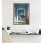 Elephant Strolling Through the Blue Wing by Michael Schauer Framed Canvas Wall Art Print