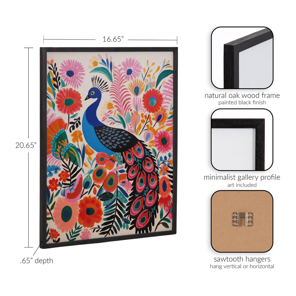 Gallery Bright Colorful Boho Peacock and Botanicals Print by The Creative Bunch Studio