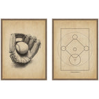 Vintage Baseball 2 Piece Framed Canvas Wall Art Set by The Creative Bunch Studio