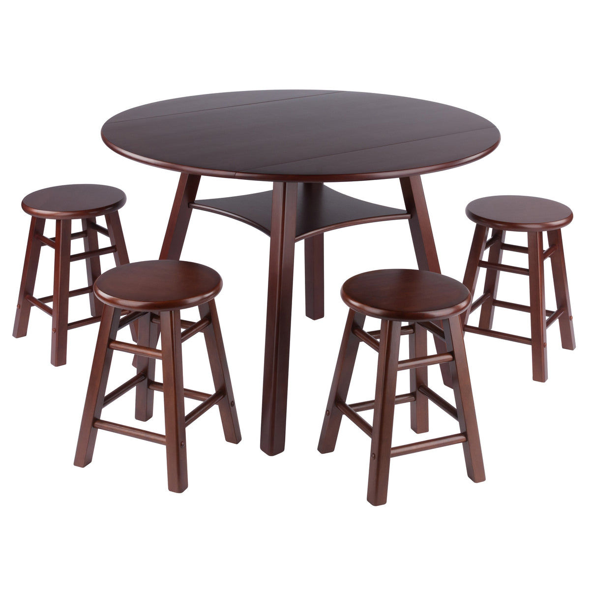 Marbelle Table 5Pc Drop Leaf Dining Table with 4 Element 18 Dining Stools, Walnut