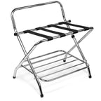 2-Shelf Foldable Luggage Rack with Nylon Straps, High-Back Support, Chrome Finish
