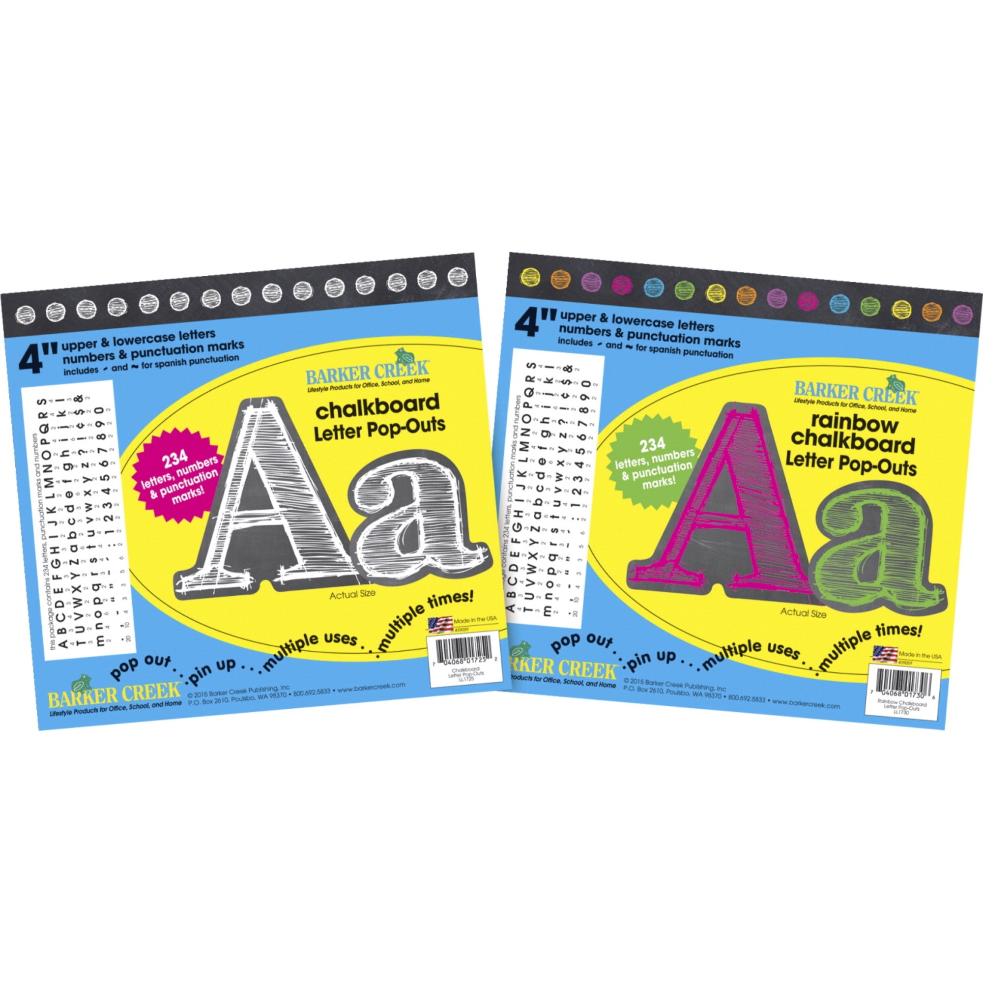 Barker Creek Rainbow Chalkboard Letter Pop-Outs, 2 Designs, 4 Inches, Set Of 468