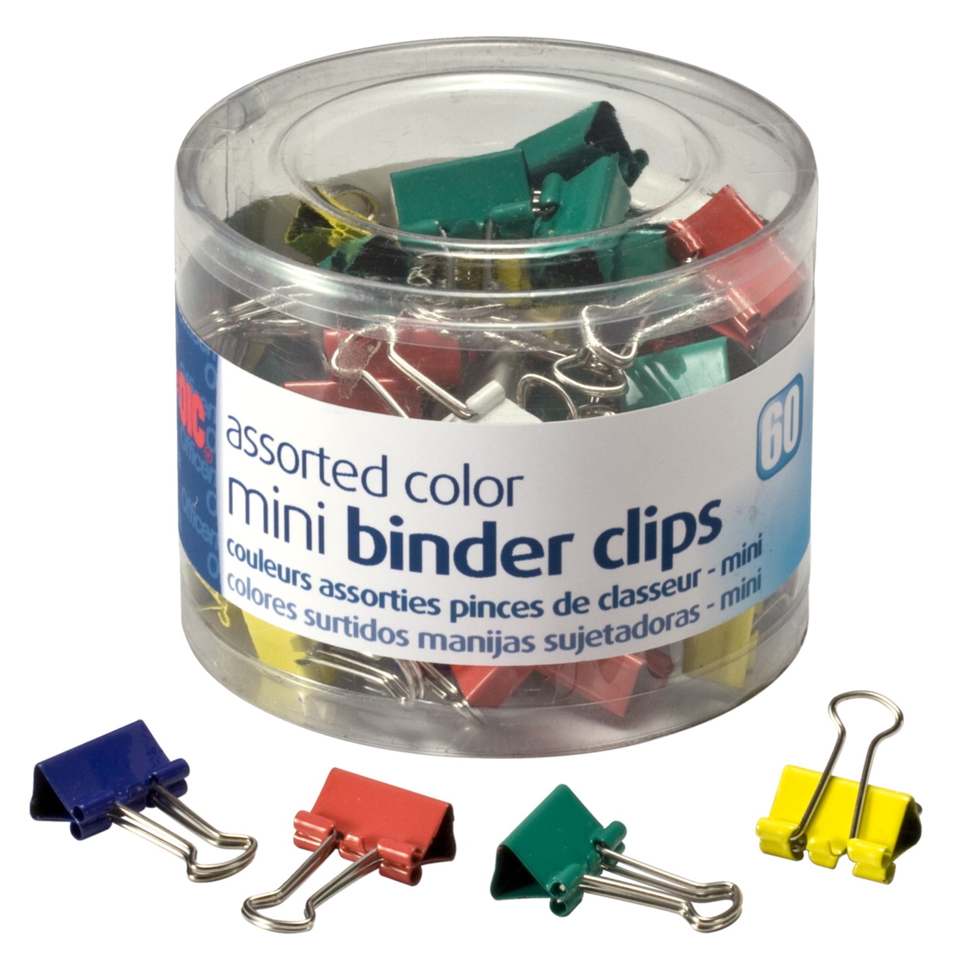Officemate Binder Clips, Mini, 1/4 Inch Capacity, Assorted Colors, Pack Of 60