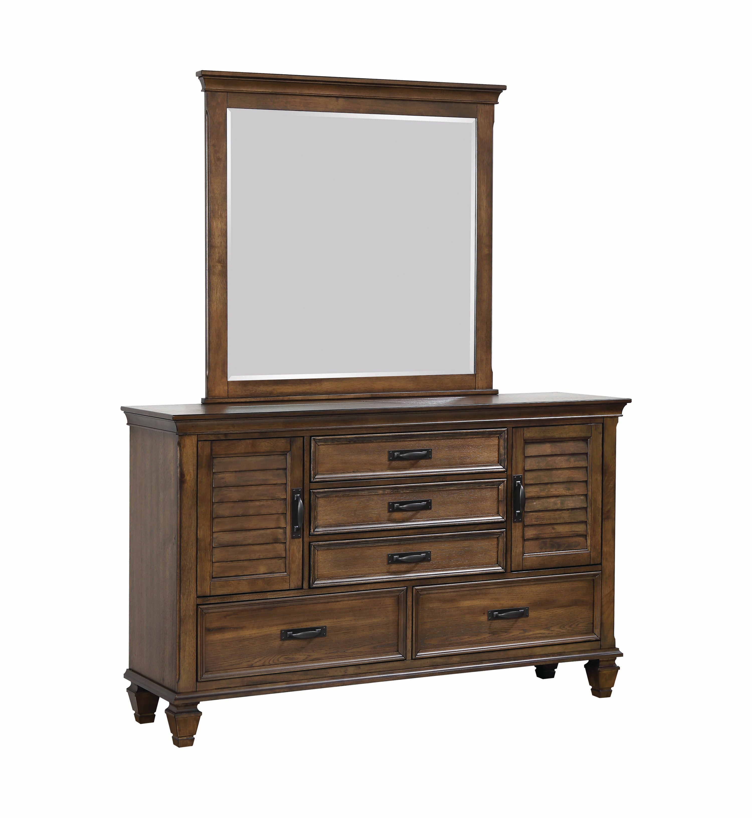 Franco 5-Drawer Dresser with 2 Louvered Doors Burnished Oak