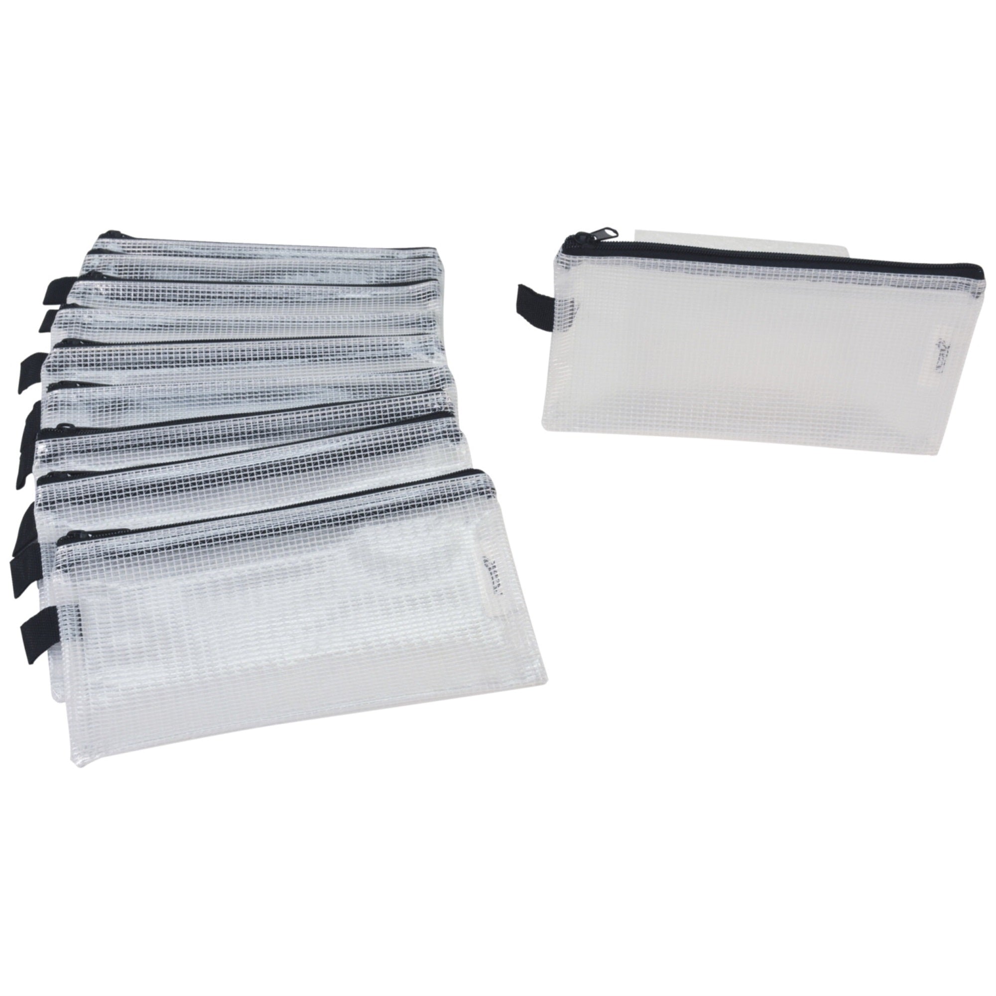 Sax Mesh Zippered Bag, 5 X 9 Inches, Clear With Black Trim, Pack Of 10