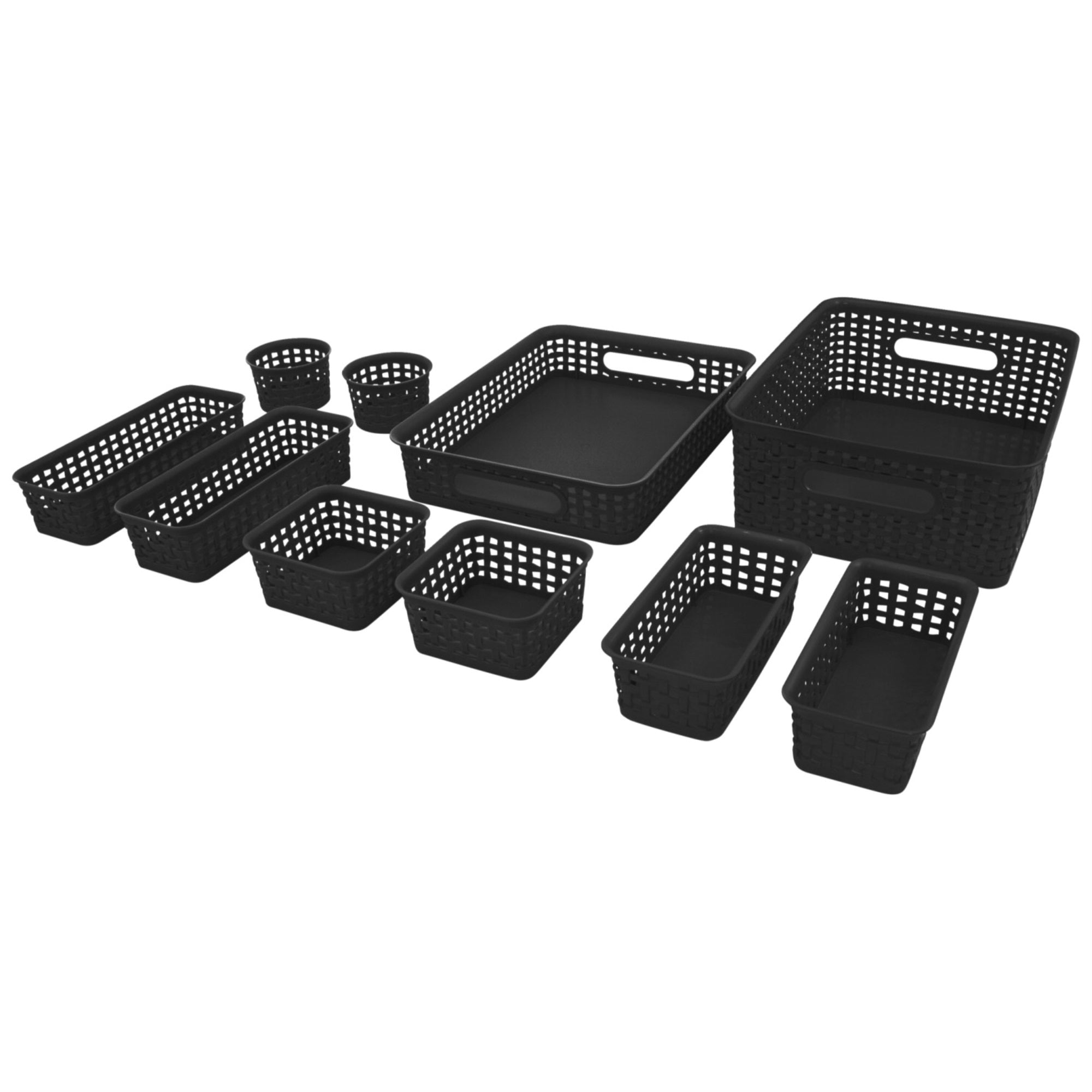 Advantus Weave Bins, Assorted Sizes, Black, Set Of 10