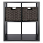 Winsome Wood Timothy 3-Pc 2X2 Storage Shelf With 2 Foldable Woven Baskets - Black And Chocolate