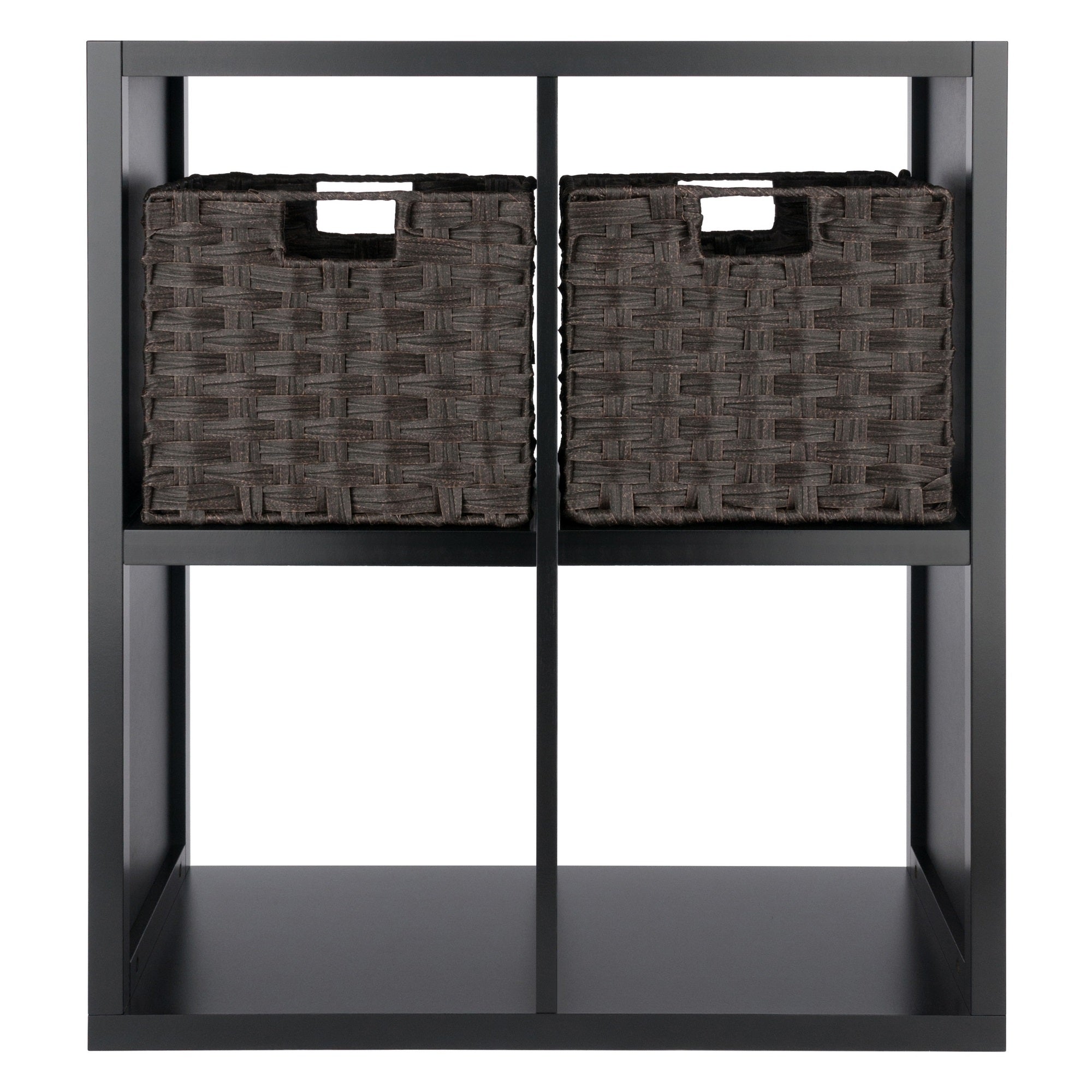 Winsome Wood Timothy 3-Pc 2X2 Storage Shelf With 2 Foldable Woven Baskets - Black And Chocolate