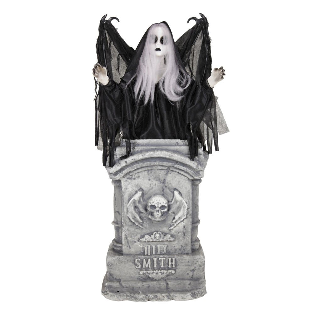 3.1FT CREEPY GIRL RAISING FROM THE TOMBSTONE WITH ANIMATED WINGS