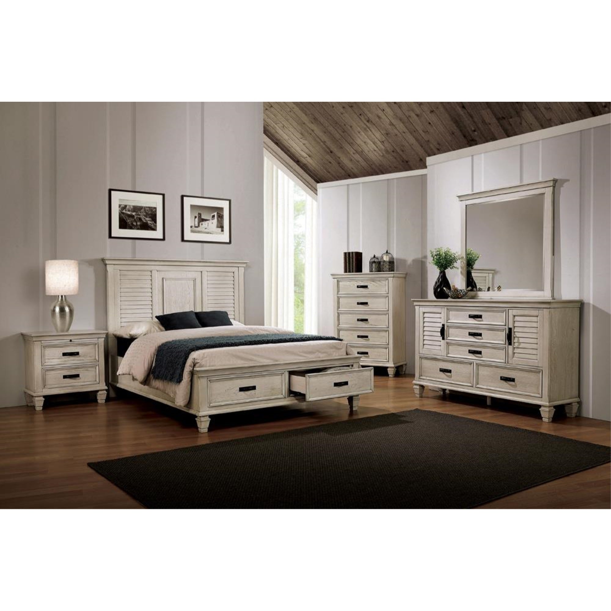 Franco 5piece Eastern King Storage Bedroom Set Antique White