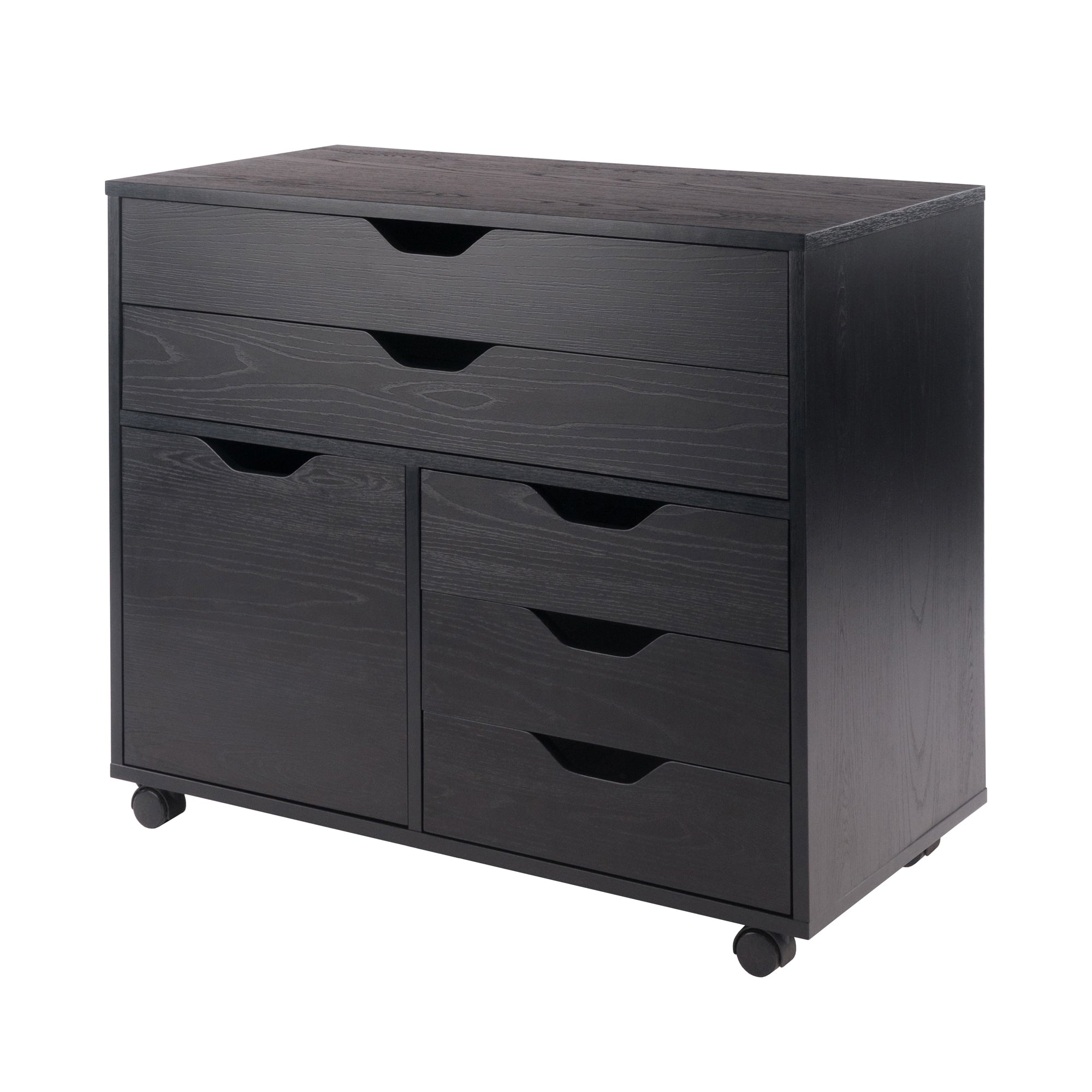 Winsome Halifax Storage Mobile Cabinets, 1 Door, 3 Drawers, 2 Wide Drawers, for Home Office, Black