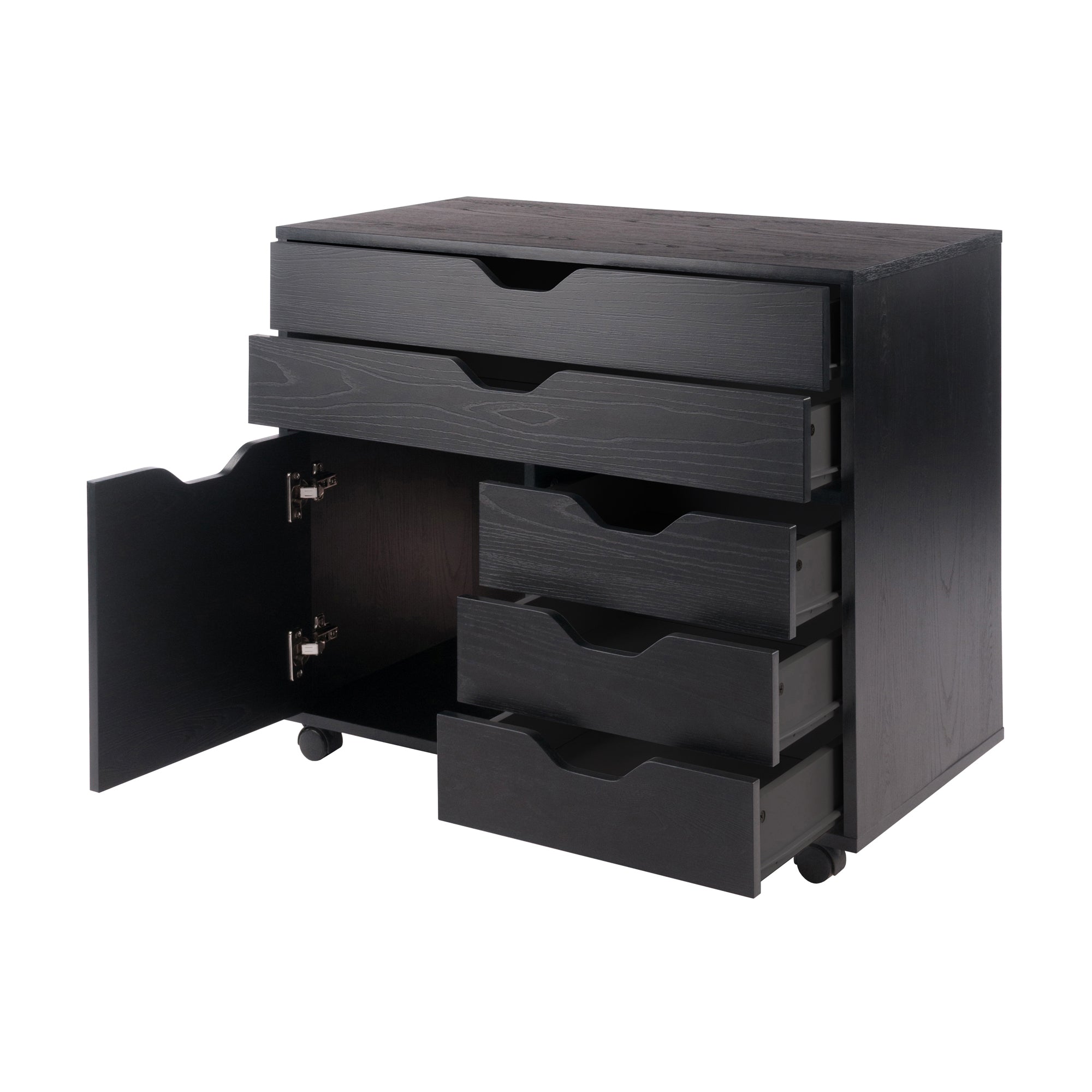 Winsome Halifax Storage Mobile Cabinets, 1 Door, 3 Drawers, 2 Wide Drawers, for Home Office, Black
