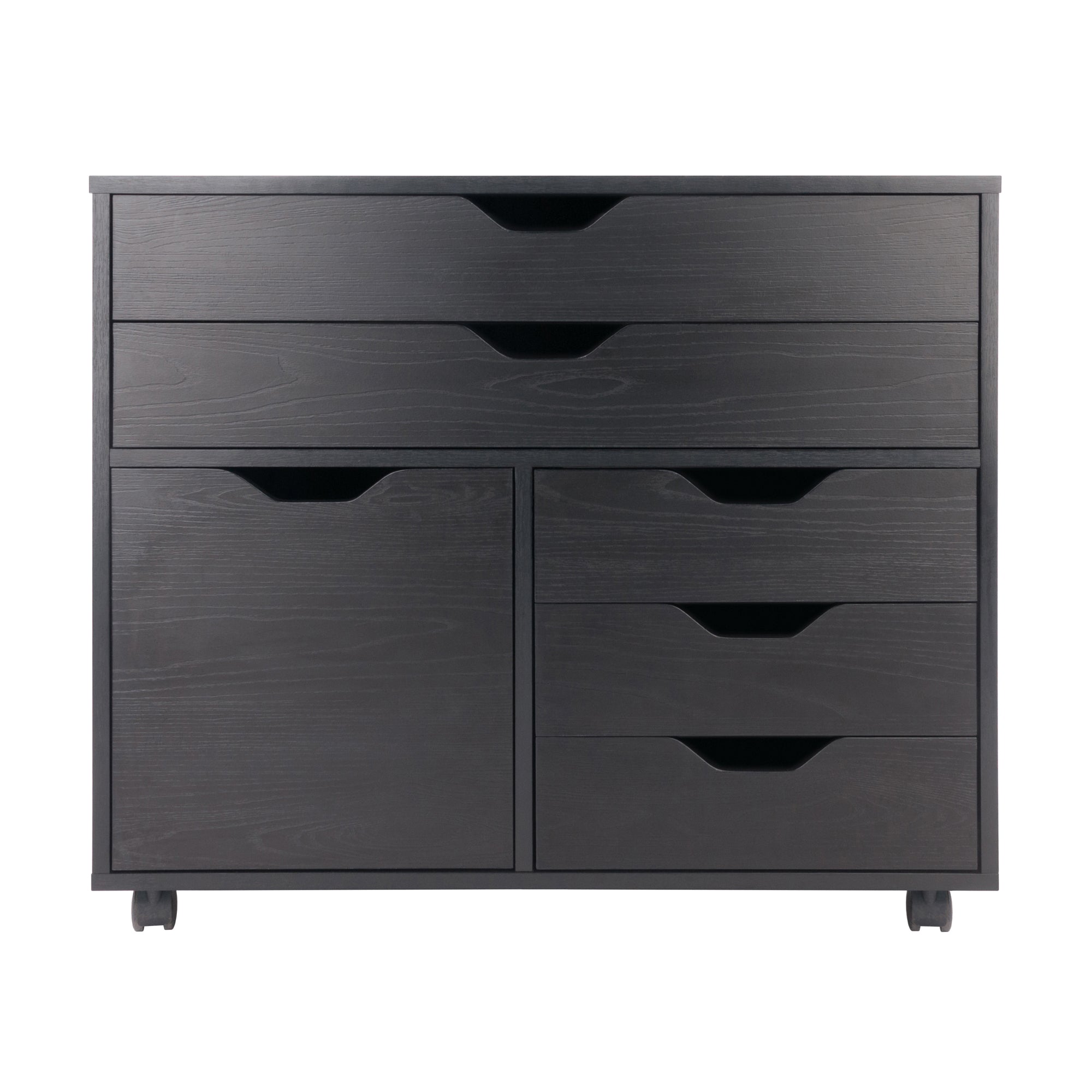 Winsome Halifax Storage Mobile Cabinets, 1 Door, 3 Drawers, 2 Wide Drawers, for Home Office, Black