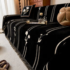 Chenille Jacquard Sofa Throw Cover with Tassel Soft Thick Couch Protector Blanket