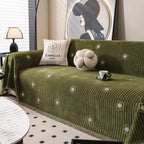 Chenille Camellia Floral Sofa Throw Cover Couch Blanket with Striped Jacquard
