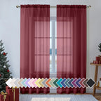 Aiyufeng Burgundy Sheer Curtains, 40"W x 84"L, Light Filtering Voile, 2 Piece Set for Bedroom/Living Room/Kitchen