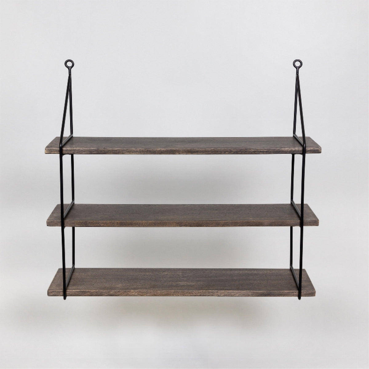 3Tier Mango Wood & Metal Wall Shelf